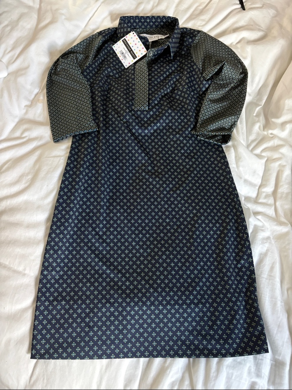 Gretchen Scott Designs Navy Midi Shift Dress with Mint Pattern